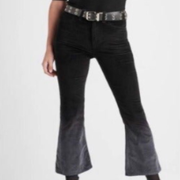 Hudson Los Angeles Flare Crop Black Ombré Velvet Pants Size 32 - Picture 14 of 14